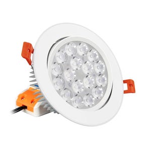May include: A white round LED ceiling light with 16 individual LED bulbs. The light has a white trim and orange wiring.