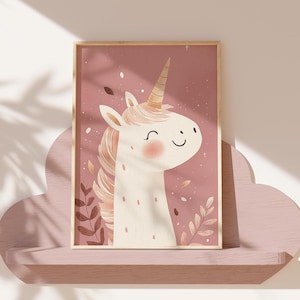 Cute Unicorn Print - Baby Nursery Poster - Boho Style Girls Bedroom Print - Kids Wall Decor Print - Cute Unicorn Art - A5 A4 A3 A2 Print