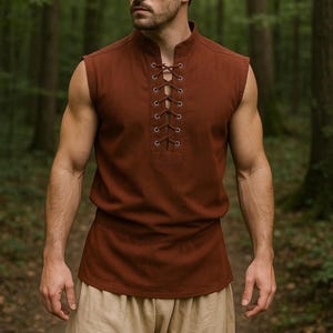 Renaissance Medieval Viking Shirt, Viking Knight Pirate Tunic, Ren Faire Celtic Larp Sleeveless Shirt, Viking Men Tunic, Goth Pirate Cosplay