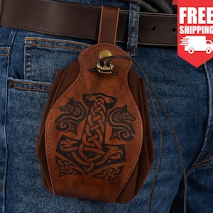 Renaissance Medieval Pouch Bag, Fantasy Elven Viking Belt Bag, Ren Faire Leather Coin Purse, Medieval Belt Accessories, Fantasy Costume