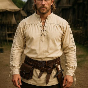Medieval Men Pirate Shirt, Renaissance Viking Pirate Costume, Medieval Knight Larp Tunic, Historical Viking Men Tunic, Fantasy Cosplay Top