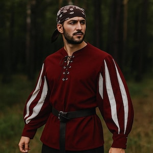 Medieval Mens Pirate Shirt, Renaissance Faire Viking Larp Tunic, Medieval Fantasy Cosplay Costume, Ren Faire Pirate Historical Dress For Him