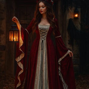 Halloween Renaissance Dress, Medieval Fantasy Women Dress, Gothic Victorian Witch Dress, Vintage Renfaire Fantasy Costume with Long Sleeve