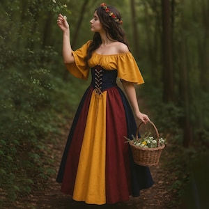 Medieval Fantasy Corset Dress, Cottagecore Women Witch Dress, Renfaire Historical Halloween Costume, Renaissance Medieval Elf Dress for Her