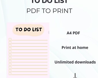 Peut inclure: Une liste de choses à faire imprimable au format PDF. La liste est sur un fond rose avec une bordure dorée et un motif floral en bas. Le texte "TO DO LIST" est en noir et blanc.