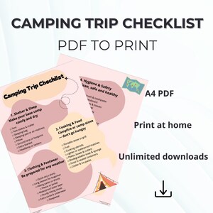 Camping Trip Checklist | Printable packing list for camping | Digital download PDF | Outdoor gear list | Family camping planner