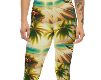 Leginsy z nadrukiem tropikalnych palm | Leginsy Capri, nadruk na całej powierzchni