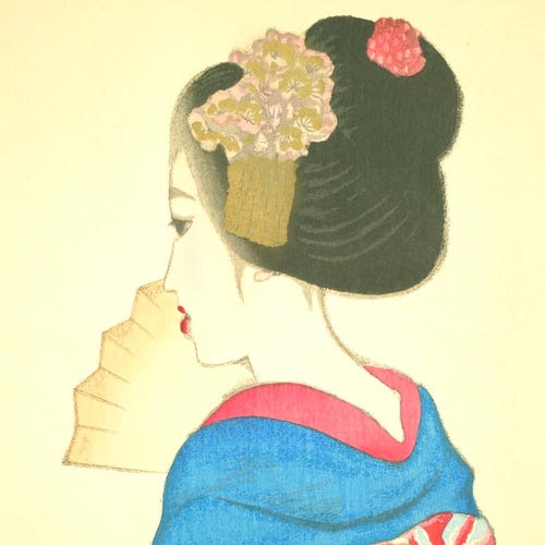 竹久夢二「着物少女」版画：ヴィンテージ日本美術（デジタル