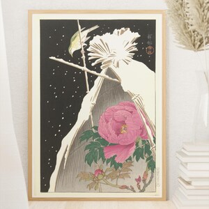 Vintage Japanese Flower Art Print –Ohara Koson–, Ukiyo-e Wall Art, Peonies and Birds Art, Beautiful flowers art, Japanese style art poster