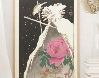 大原古邨作「牡丹と鳥」版画：浮世絵のヴィンテージ日本美術（デジタル