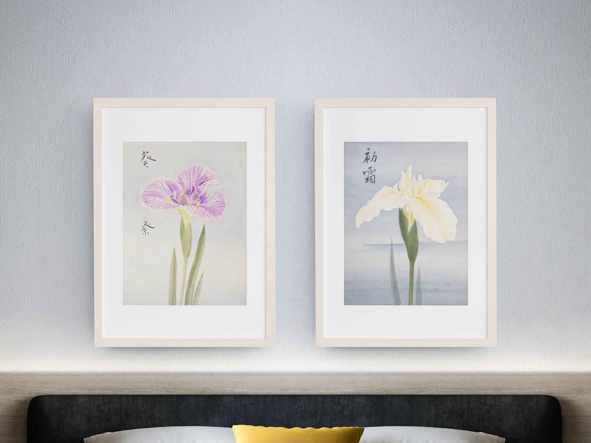 Iris Printable Wall Art, Japanese Antique Print, Digital download, White flower, Nihonga printable poster/Classic Japanese Art, Minimalist