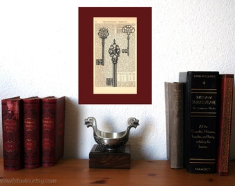 Three Keys, dictionary print, literary gifts, old book pages, mindfulness gift