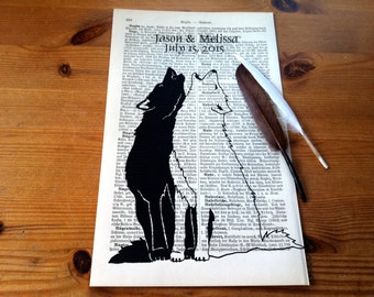 Wolves Howling Original 1896, dictionary print, literary gifts, old book pages, mindfulness gift