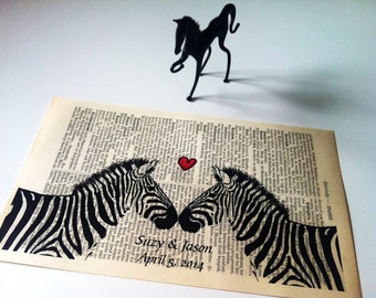 Zebras Love Valentine Original 1896, dictionary print, literary gifts, old book pages, mindfulness gift