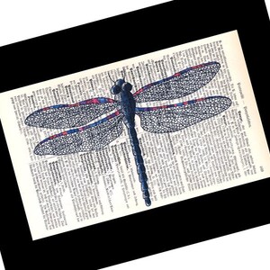 Zero Waste Gifts, Dragonfly Art Print, Literary Gifts on Old Book Pages image 2