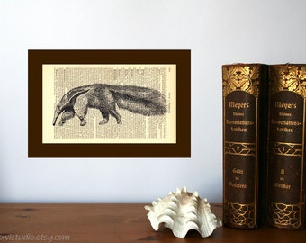 Anteater, dictionary print, literary gifts, old book pages, bookish gifts, book nook