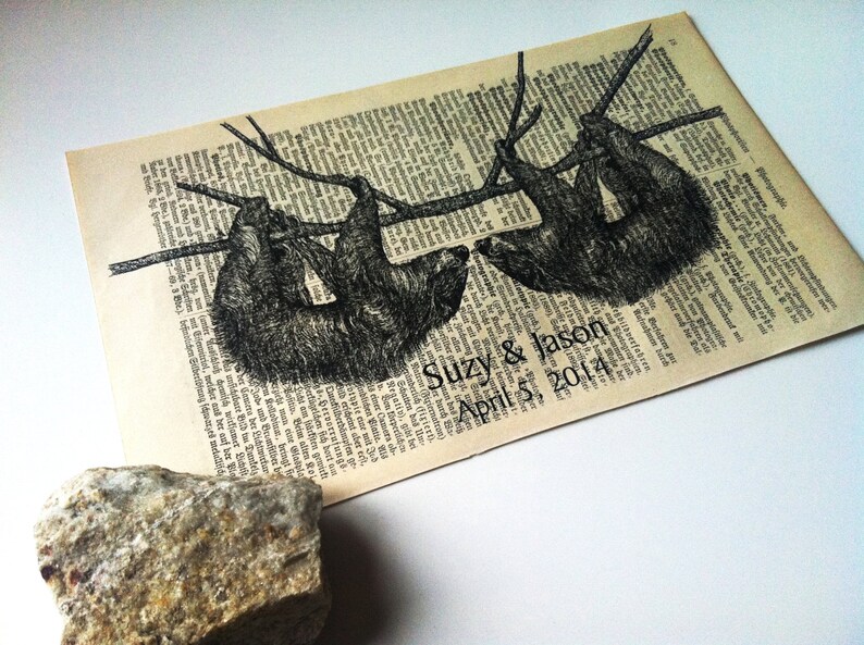 Sloth Love Print on old book pages, Sloth Gifts, literary gifts image 2