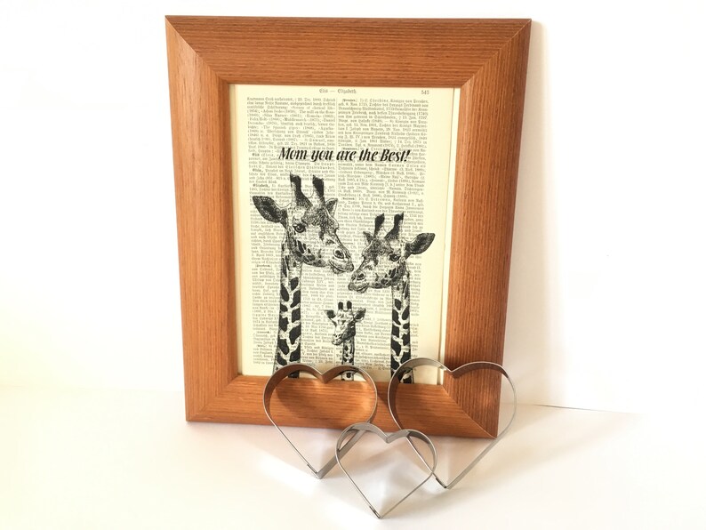 Giraffe Family, dictionary print, literary gifts, book nook, bookish gifts, old book pages image 1