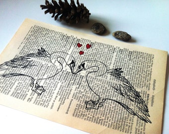 Swans Sweet Love Antique 1896 Book Page, dictionary print, literary gifts, old book pages, mindfulness gift