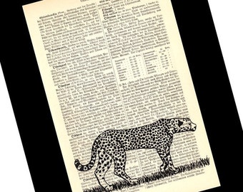 Wild Cheetah, dictionary print, literary gifts, old book pages, mindfulness gift