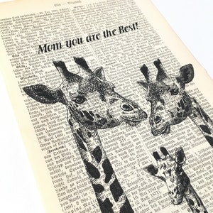 Giraffe Family, dictionary print, literary gifts, book nook, bookish gifts, old book pages image 3