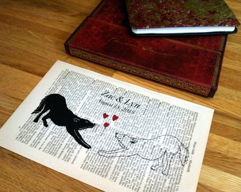 Two Wolves, dictionary print, literary gifts, book nook