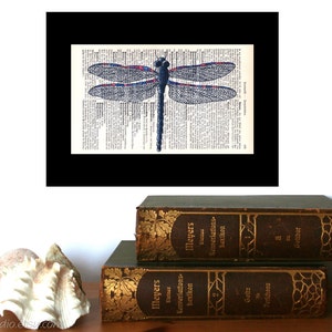 Zero Waste Gifts, Dragonfly Art Print, Literary Gifts on Old Book Pages image 1