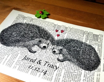 Sweet Hedgehog Love, dictionary print, literary gifts, old book pages, mindfulness gift