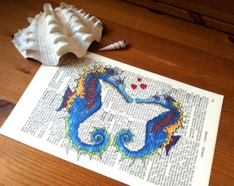 Rainbow Seahorse Love Art Print, Literary Wedding Gifts, literary gifts