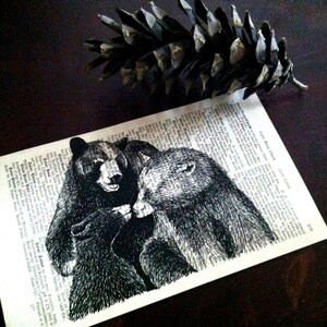 Bear Family, bookish gifts, shabby chic wall art, old book pages