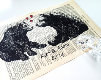 Two Bears In Love Art Print, Eco-Friendly Gift for Newlyweds, Bookish Gifts and Literary Gifts