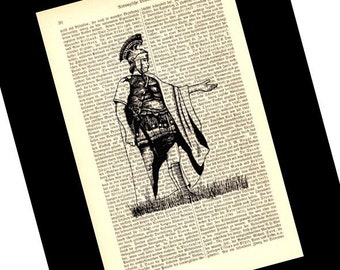 Roman Warrior Art Print, dictionary print, literary gifts, old book pages, mindfulness gift