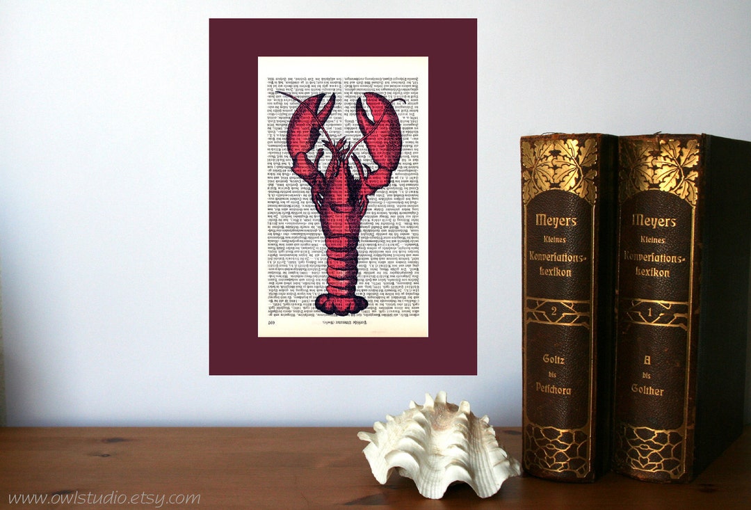Beautiful Lobster, Dictionary Print, Literary Gifts, Book Nook Etsy