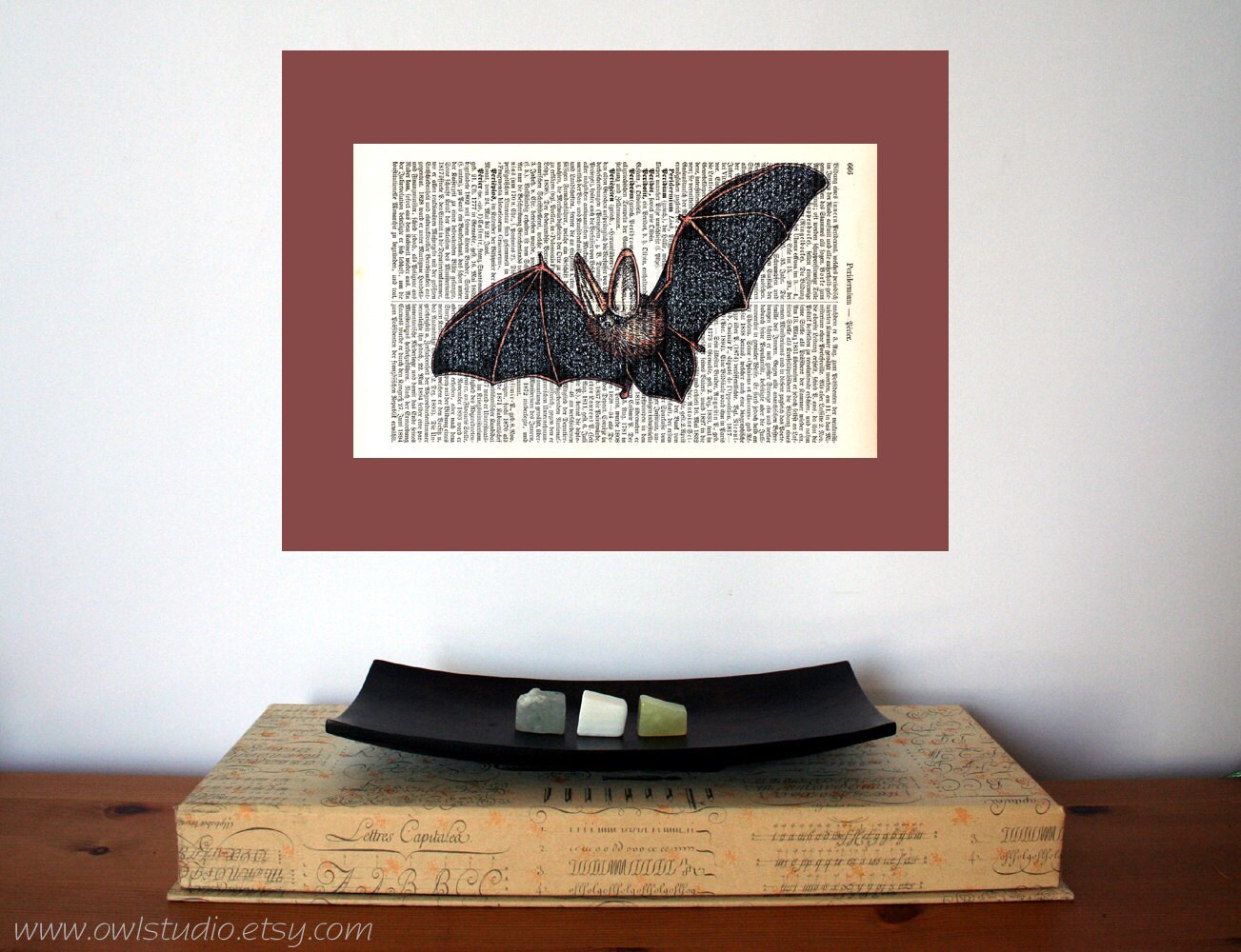 Flying Bat Dictionary Print Literary Gifts Old Book Pages Etsy