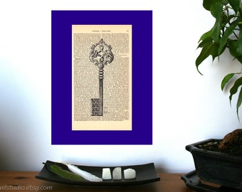 Art Print Key, book nook, literary gifts, old book pages, bookish gifts