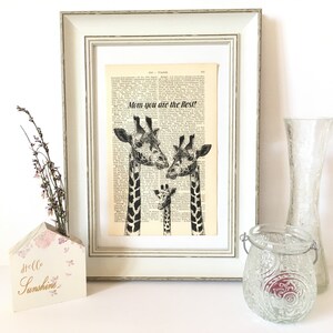 Giraffe Family, dictionary print, literary gifts, book nook, bookish gifts, old book pages image 2