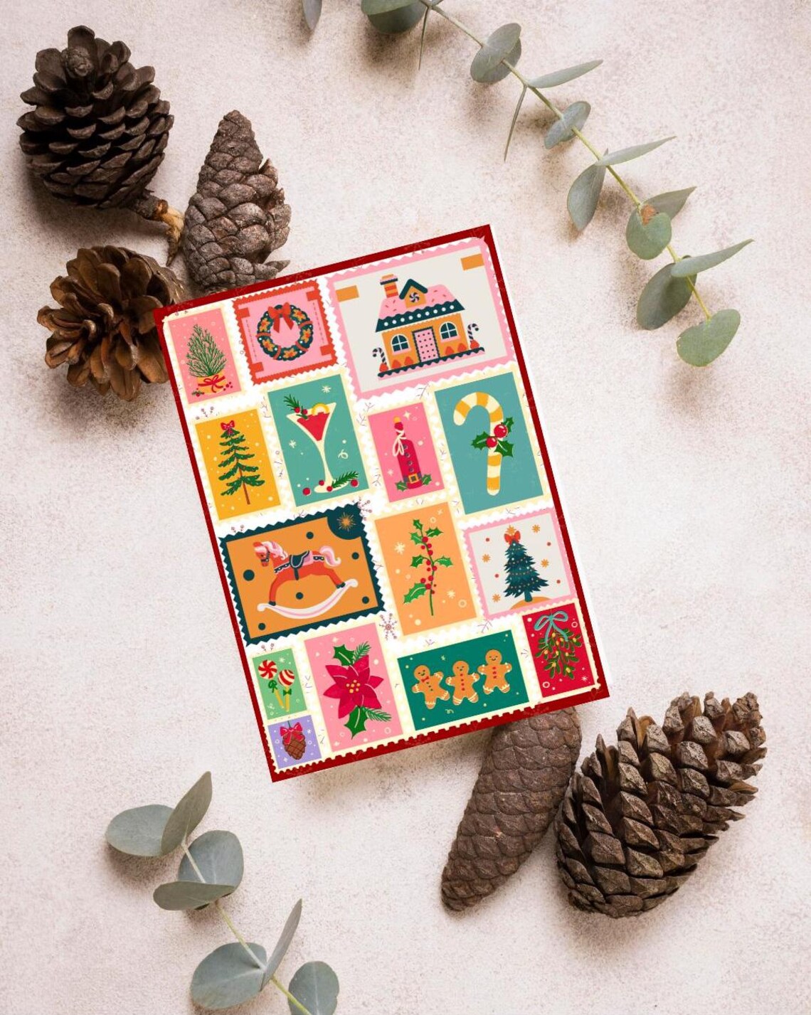 Printable Christmas Stamps Card, Flat & Folded, Instant Download Etsy