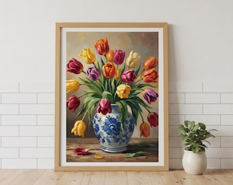 Flowers in a Porcelain Vase – Oil Painting Digital Download