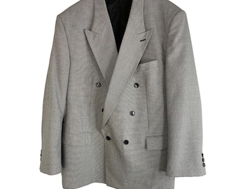 Giorgio Cosani Mens Vintage 80s Houndstooth Double-Breast Blazer 46R Peak Lapel