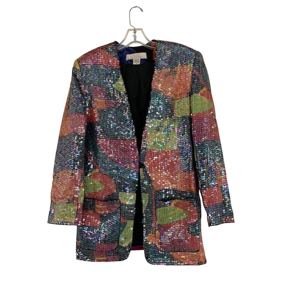 Vintage Sandy Starkman Sequin Blazer Abstract Art Plants EUC Size Small