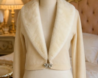 Vintage 50s Bernhard Altmann S Cashmere Cardigan Mink Fur Collar Jewel Clasp