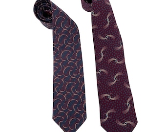 Set Of 2 Giorgio Armani Silk Ties Burgundy & Navy Vintage Italy 3.75" x 57"