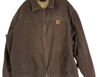 Rare VTG Carhartt Hamilton 2XL Brown Canvas Zip Jacket Lined Work RJ10622 GUC