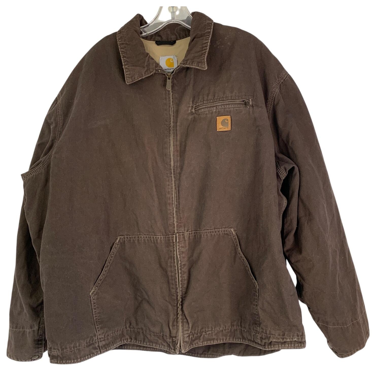 Rare VTG Carhartt Hamilton 2XL Brown Canvas Zip Jacket Lined Work