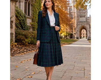 Traje de falda de lana con estampado tartán Black Watch para mujer de Pendleton, talla 16 (EE. UU.) - Blazer