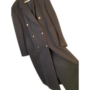VTG Larry Levine Mens Wool Double-Breasted Long Trench Coat Black Size 46L Long 8672