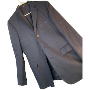 VTG J.Crew Mens 100% Irish Linen Navy Blue Blazer Jacket 40R 9006