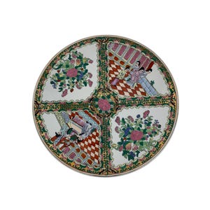 Vintage Decorative 12&quot; Chinese Plate Hand-Painted Floral & Cultural Scenes