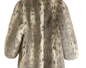 Vintage 80s Style VI Ltd Faux Fur Coat Bobcat Lynx Style Medium USA EUC