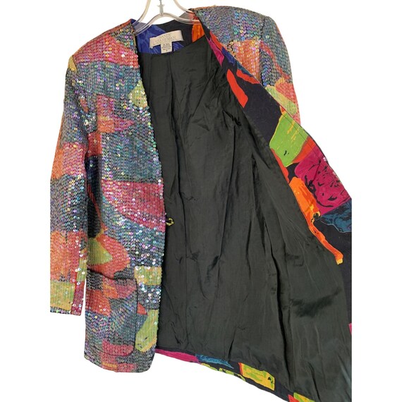 Vintage Sandy Starkman Sequin Blazer Abstract Art Plants EUC Size Small View 4